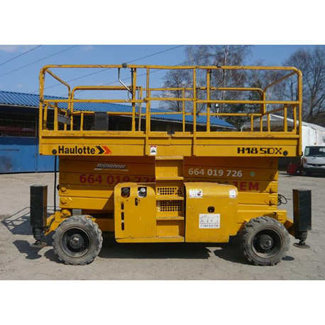 Аренда дизельного полноприводного ножничного подъемника Haulotte H18SDX с рабочей высотой 18 метров в Минске